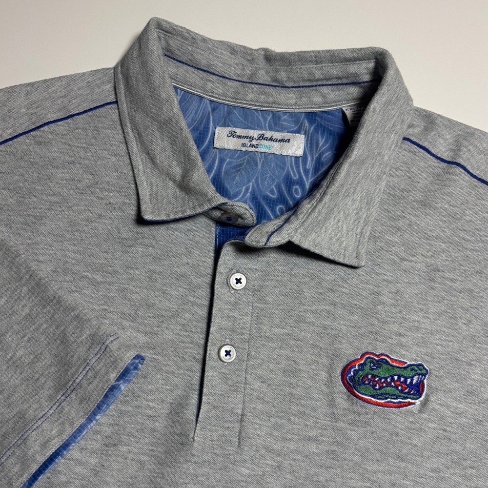 Florida Gators Tommy Bahama IslandZone Polo Shirt Mens XXL Gray Blue Pique NCAA